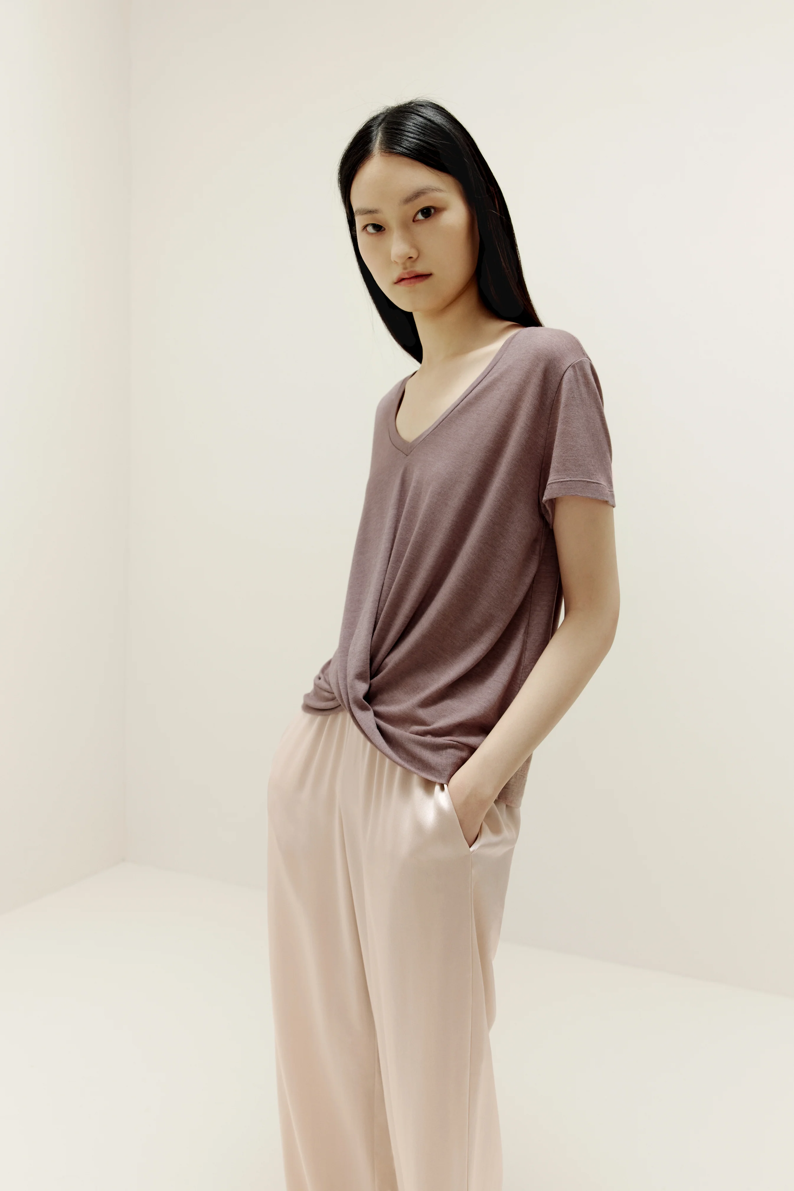 Short Sleeve Drape-Front Sweater - Image 3