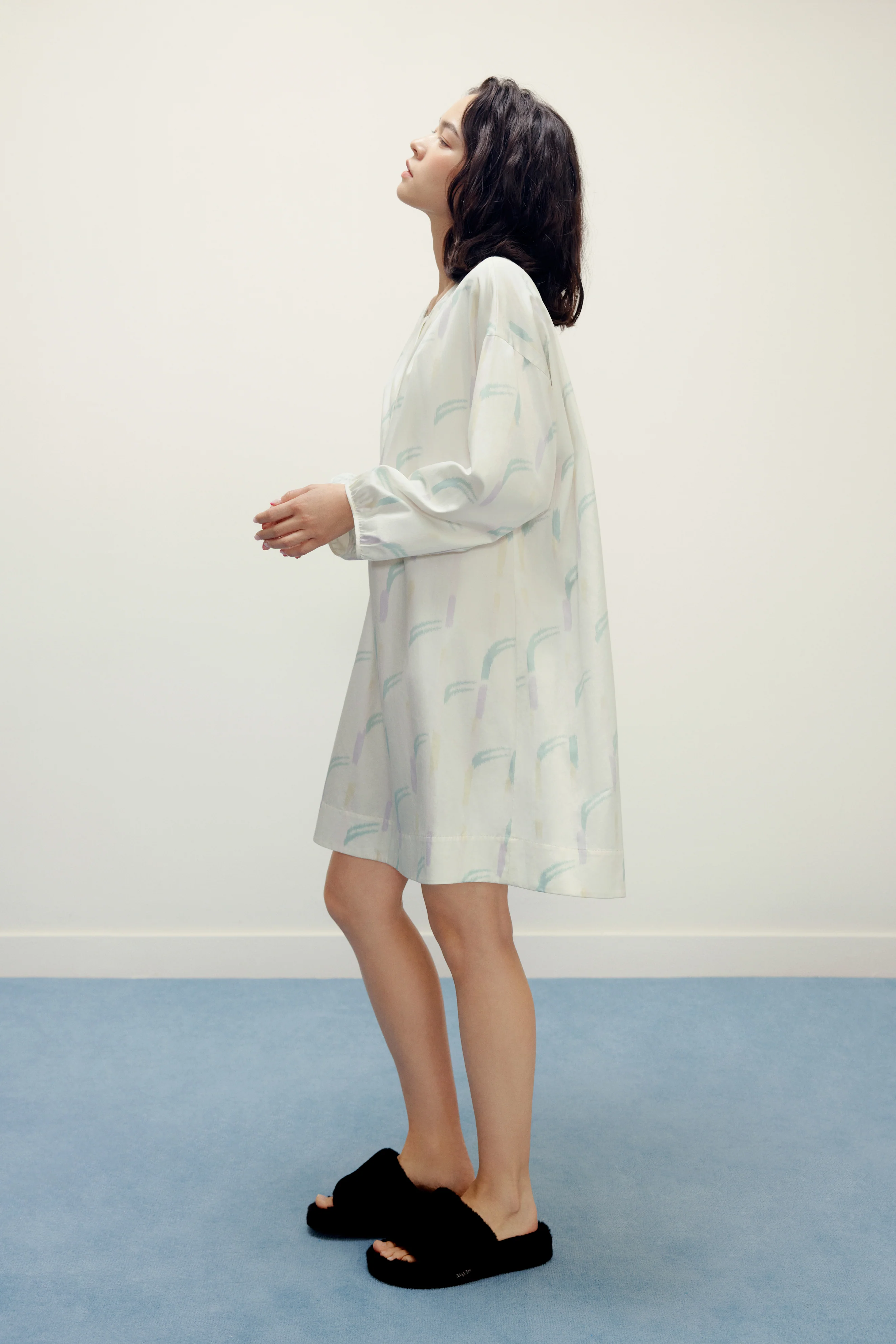Ruched Collarless Pajama Dress - Image 3