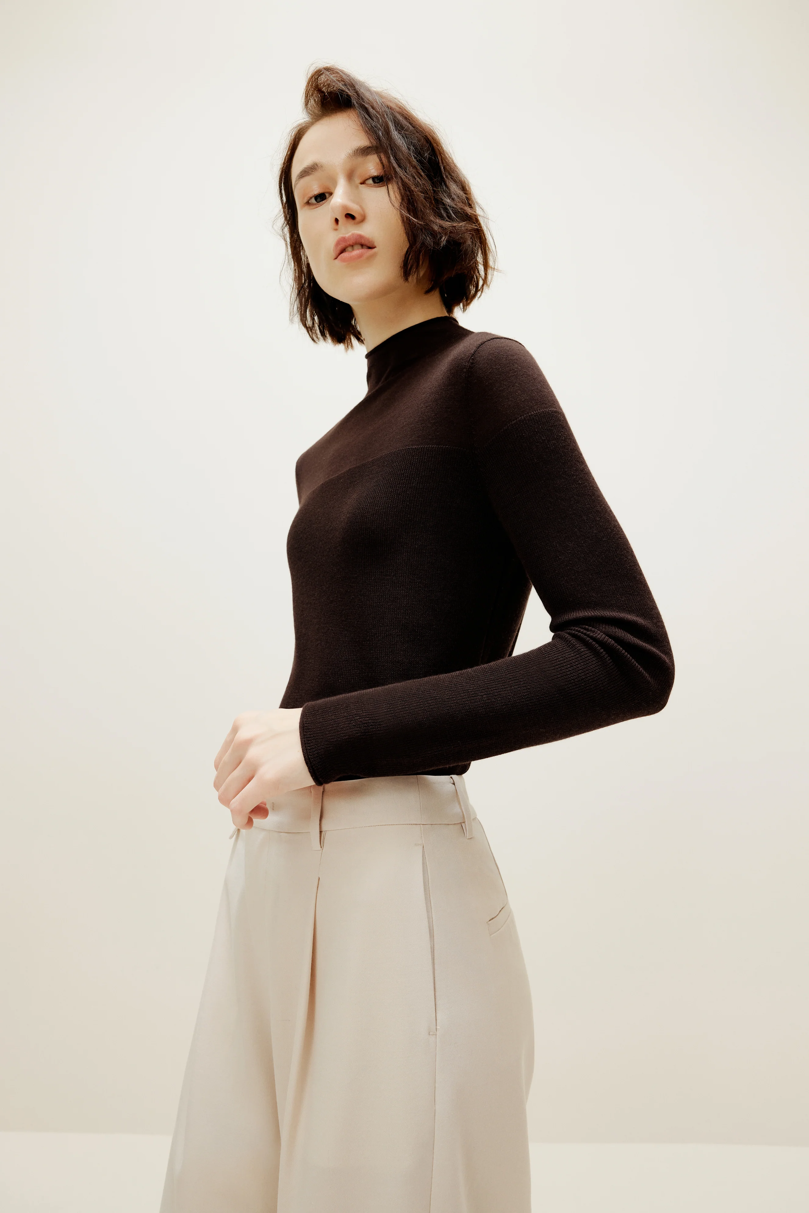 Silky Wool Mock Neck Sweater - Image 2